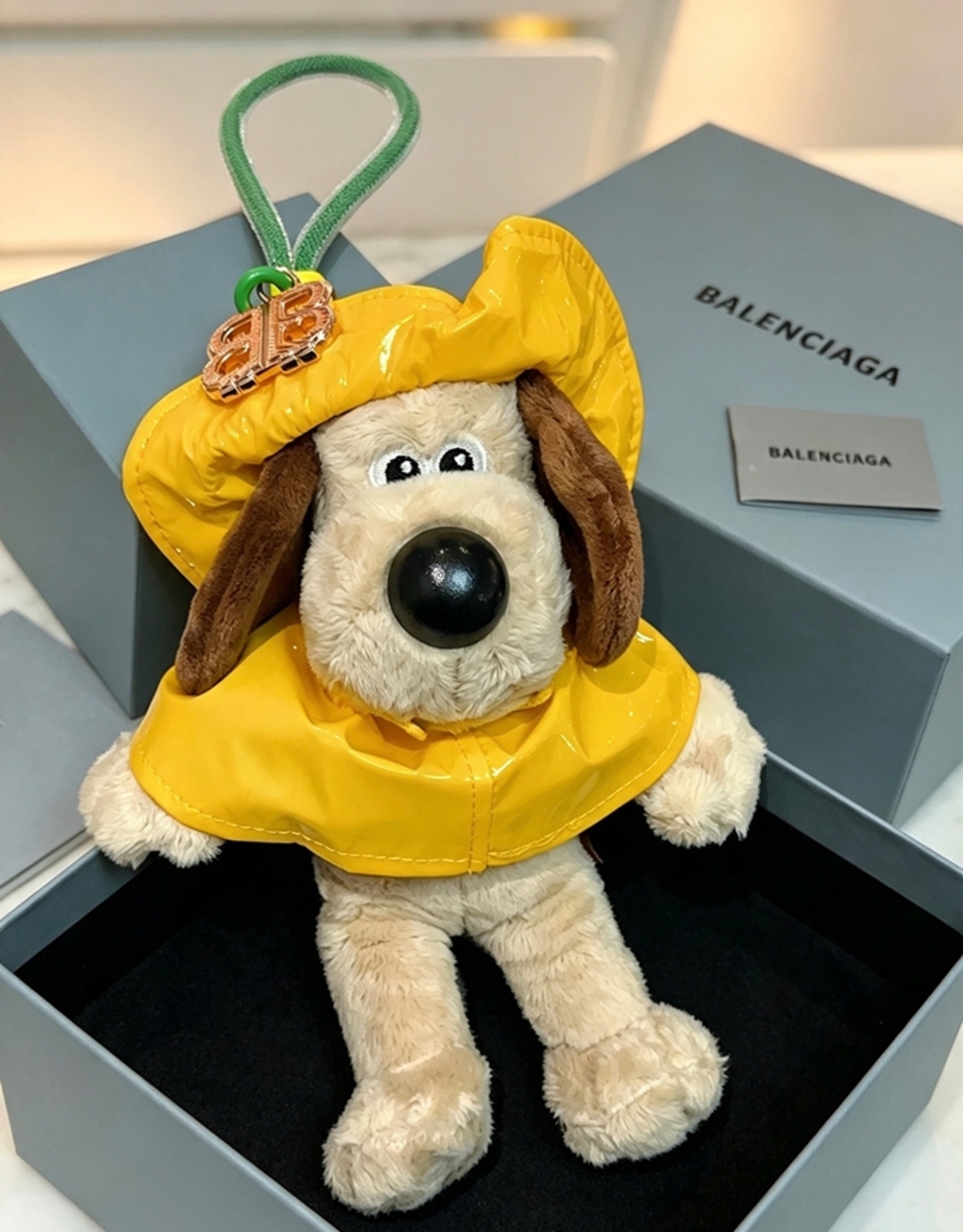 Balenciaga Yellow Raincoat Dog Plush Bag Charm Keychain